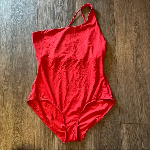 Andie Red One-Piece Asymmetrical Swimsuit - Picture 6 of 9